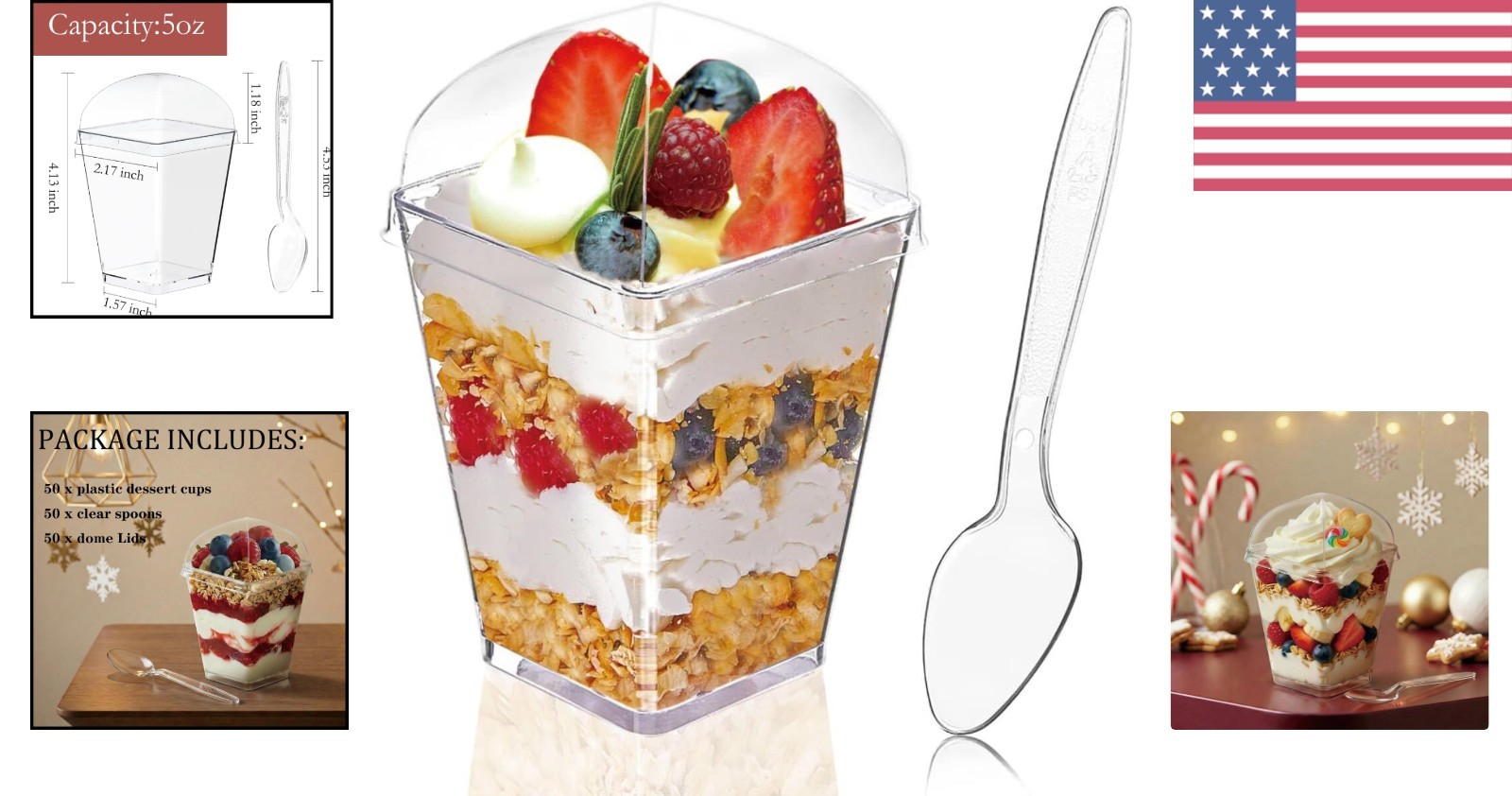 50Pack 5oz Clear Dessert Cups with Lids & Spoons – Perfect for Elegant Parties