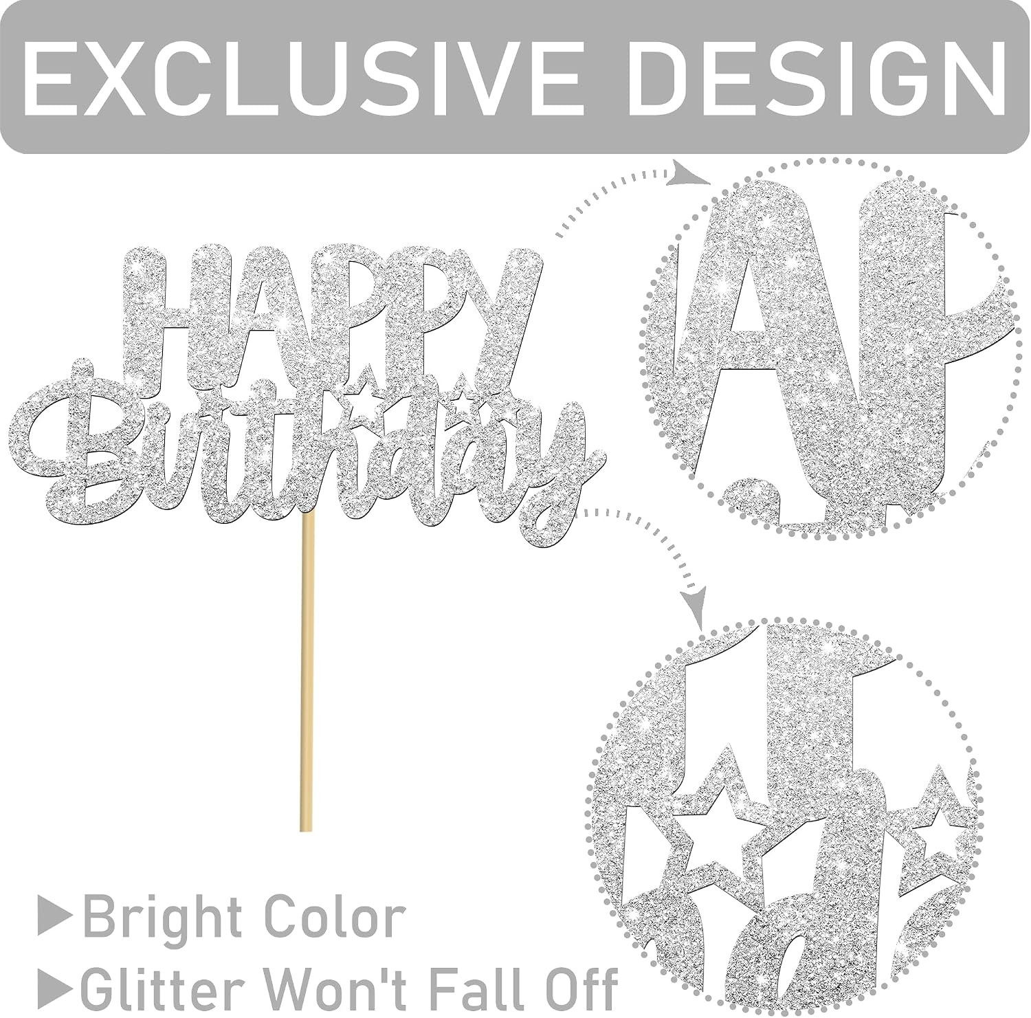 Glitter Silver Birthday Centerpiece Sticks 12PCS Happy Birthday Party Table Deco