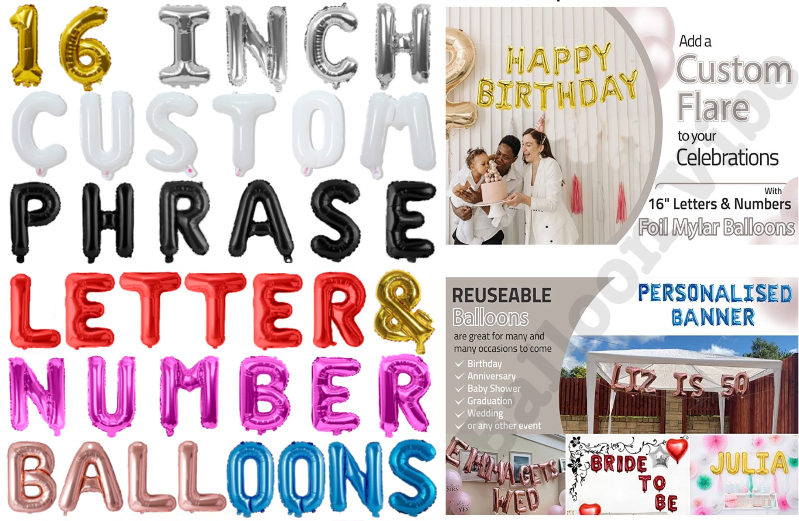 Letter Balloon 16 inch Custom Phrase Gold Silver Black Red Blue White Hot Pink