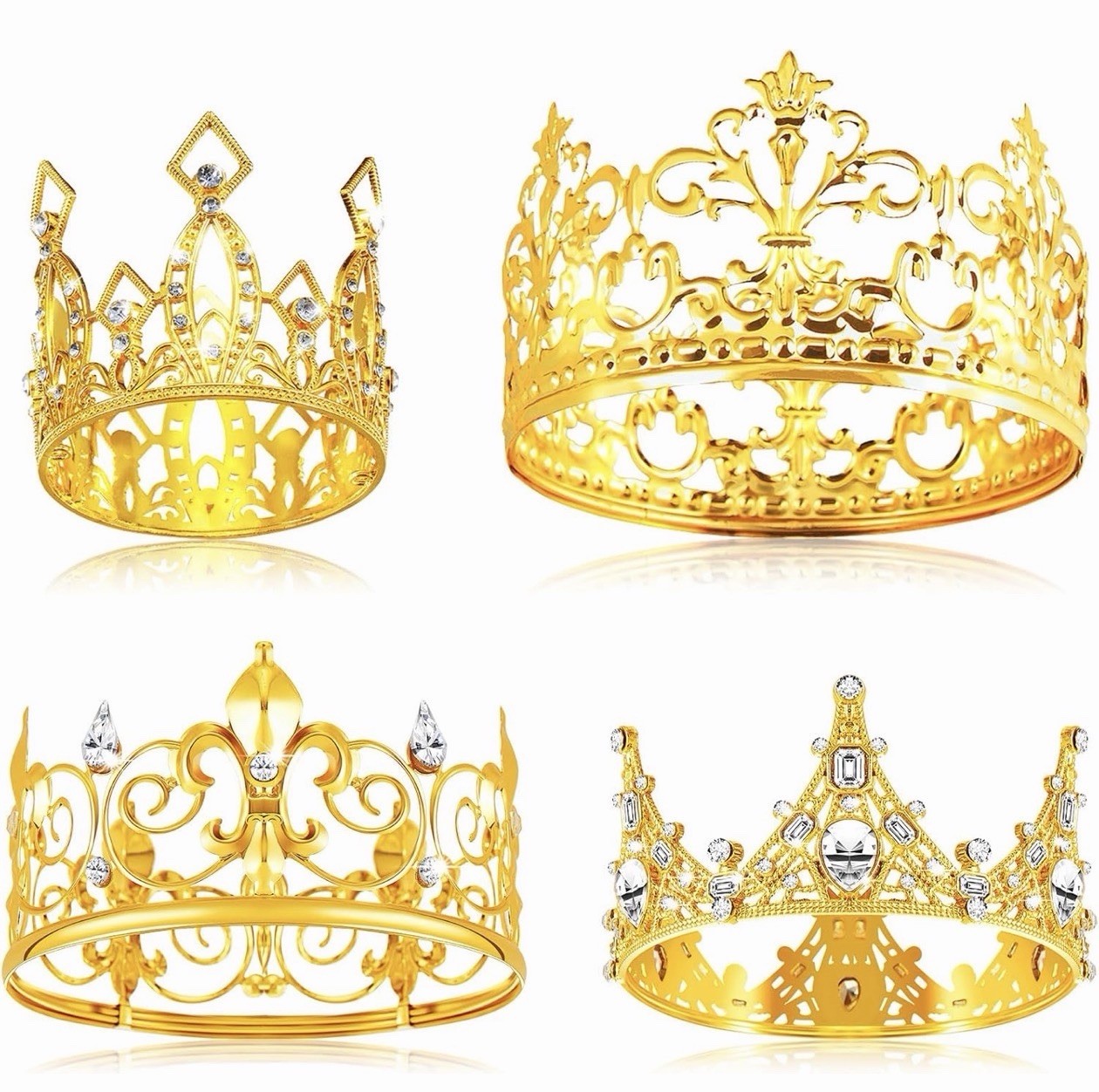 4 Pcs Mini Crown Cake Topper Flower Bouquets Accessories, Metal Rhinestone Princ
