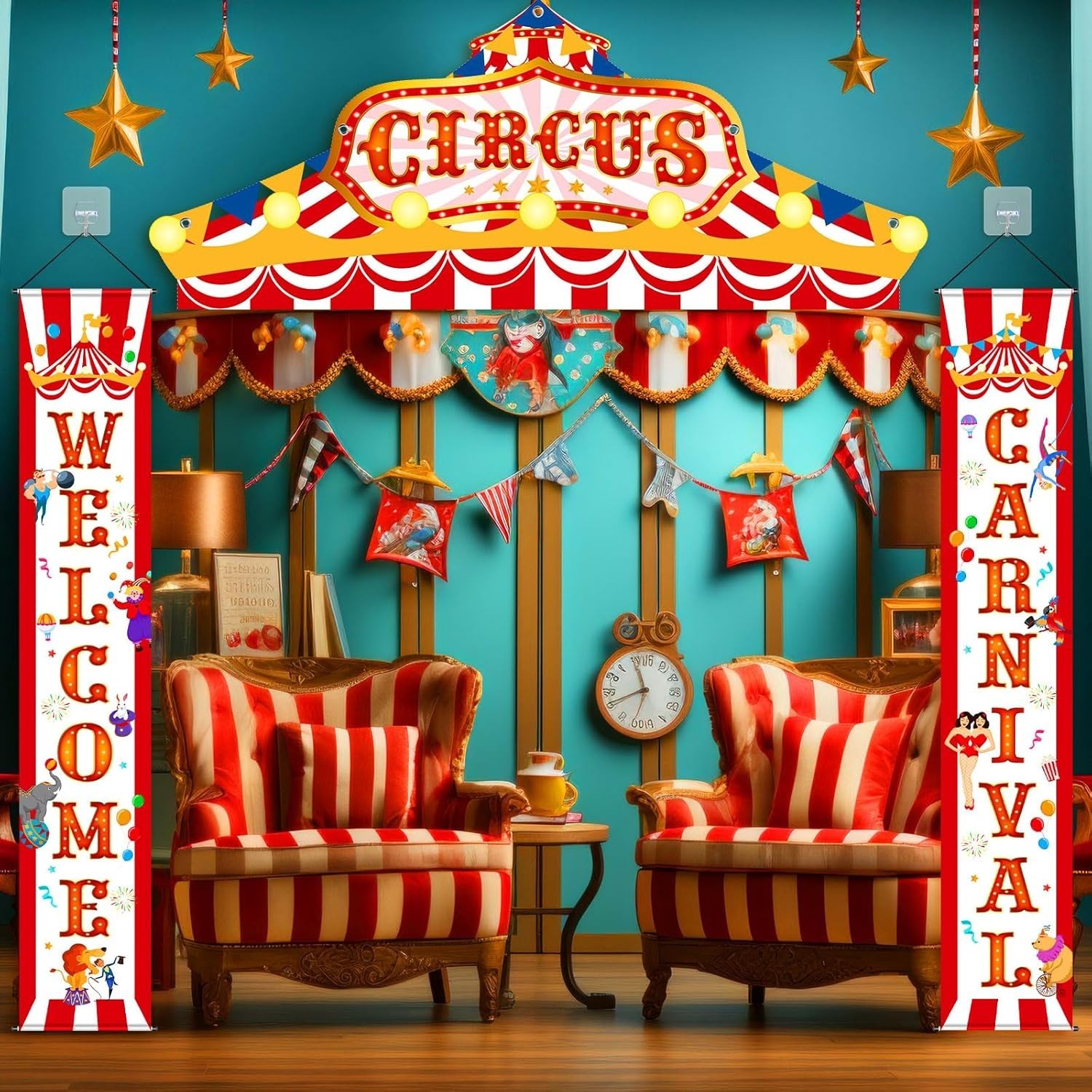 3 Pcs Carnival Circus Porch Banner Awning Door Welcome Birthday Party Decor Sets