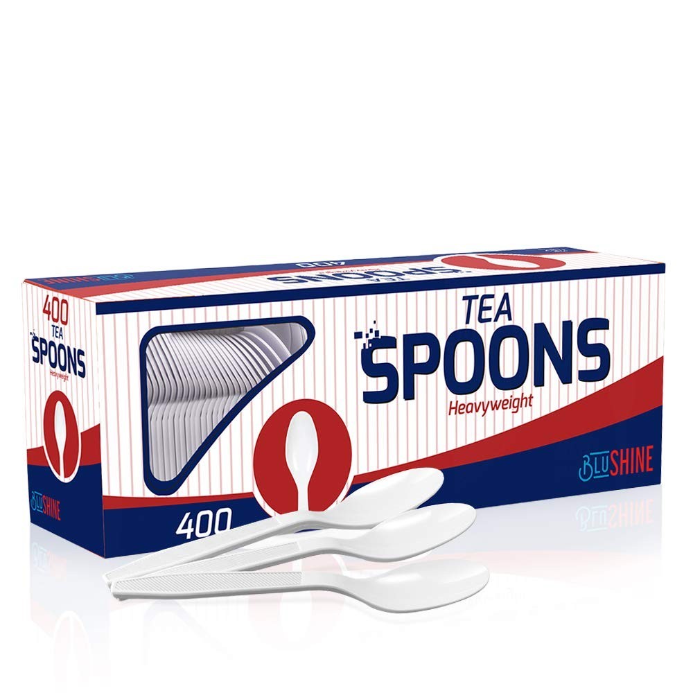 Bulk Heavy Duty Plastic Teaspoons – 400 Count, Disposable, BPA Free, Reusable, C
