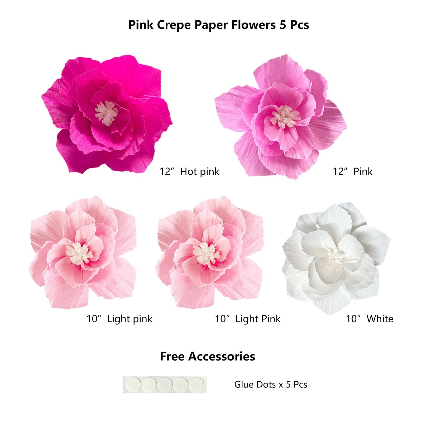 Pink Paper Flowers, Hot Light Pink White, 3D Wall Decor
