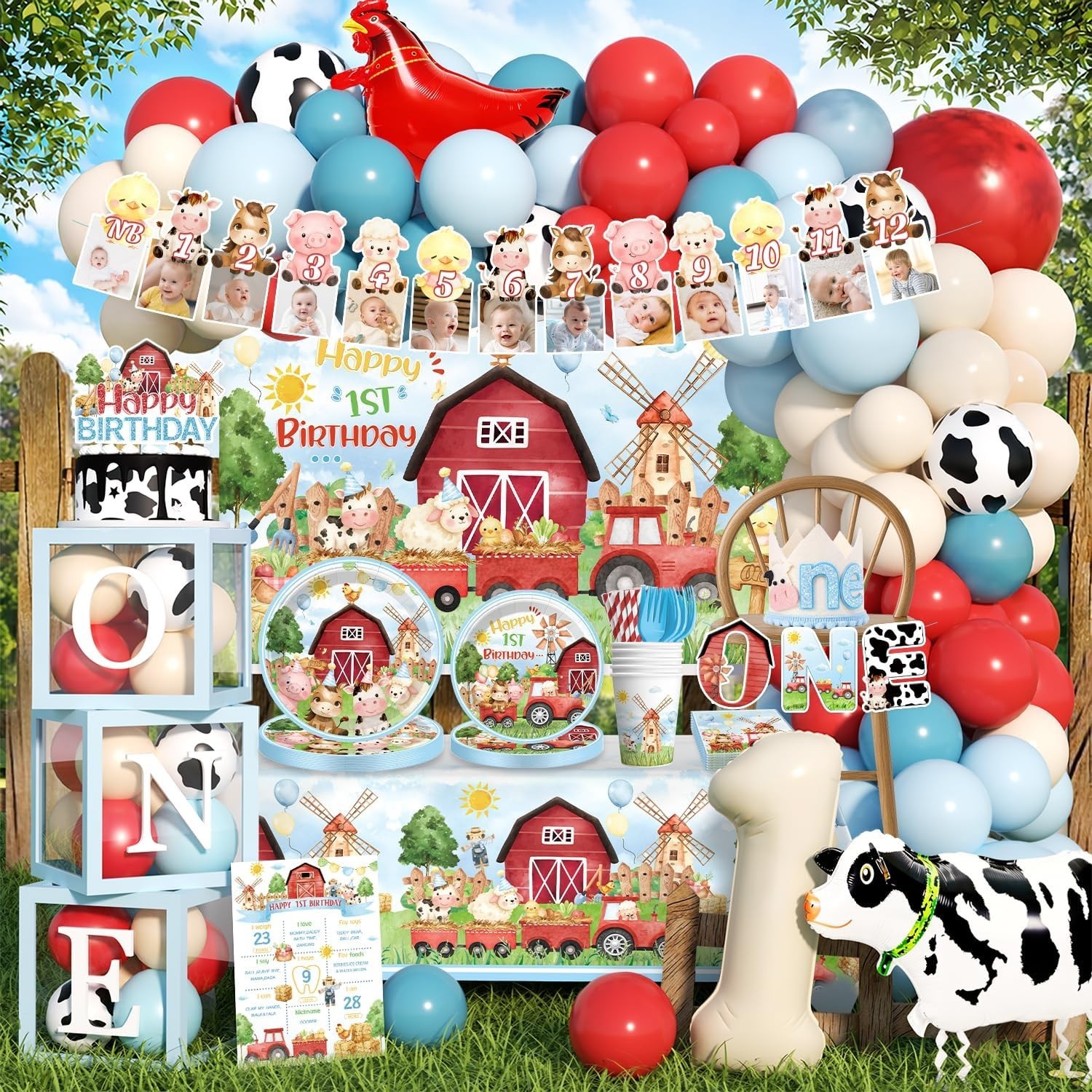 1st Birthday- Farm First Birthday Decorations Kit NEW