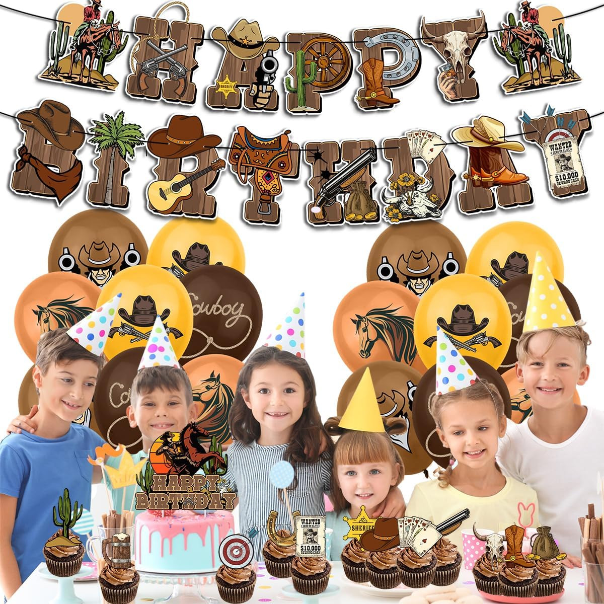 Western Cowboy Party Decorations, Cowboy Party Banner Balloon Cake Toppers