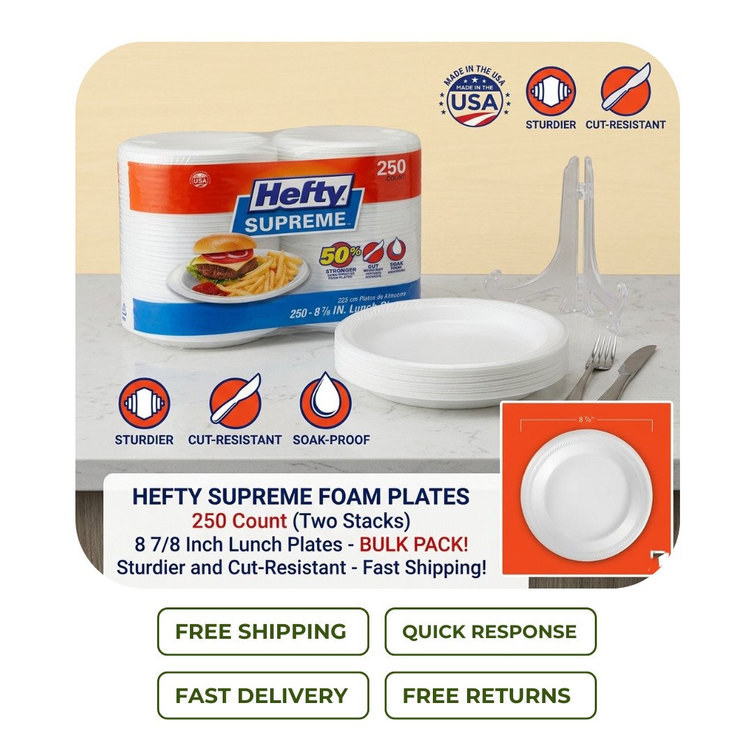 Hefty Supreme Foam Disposable Lunch Plates 8 7/8″ 250 ct