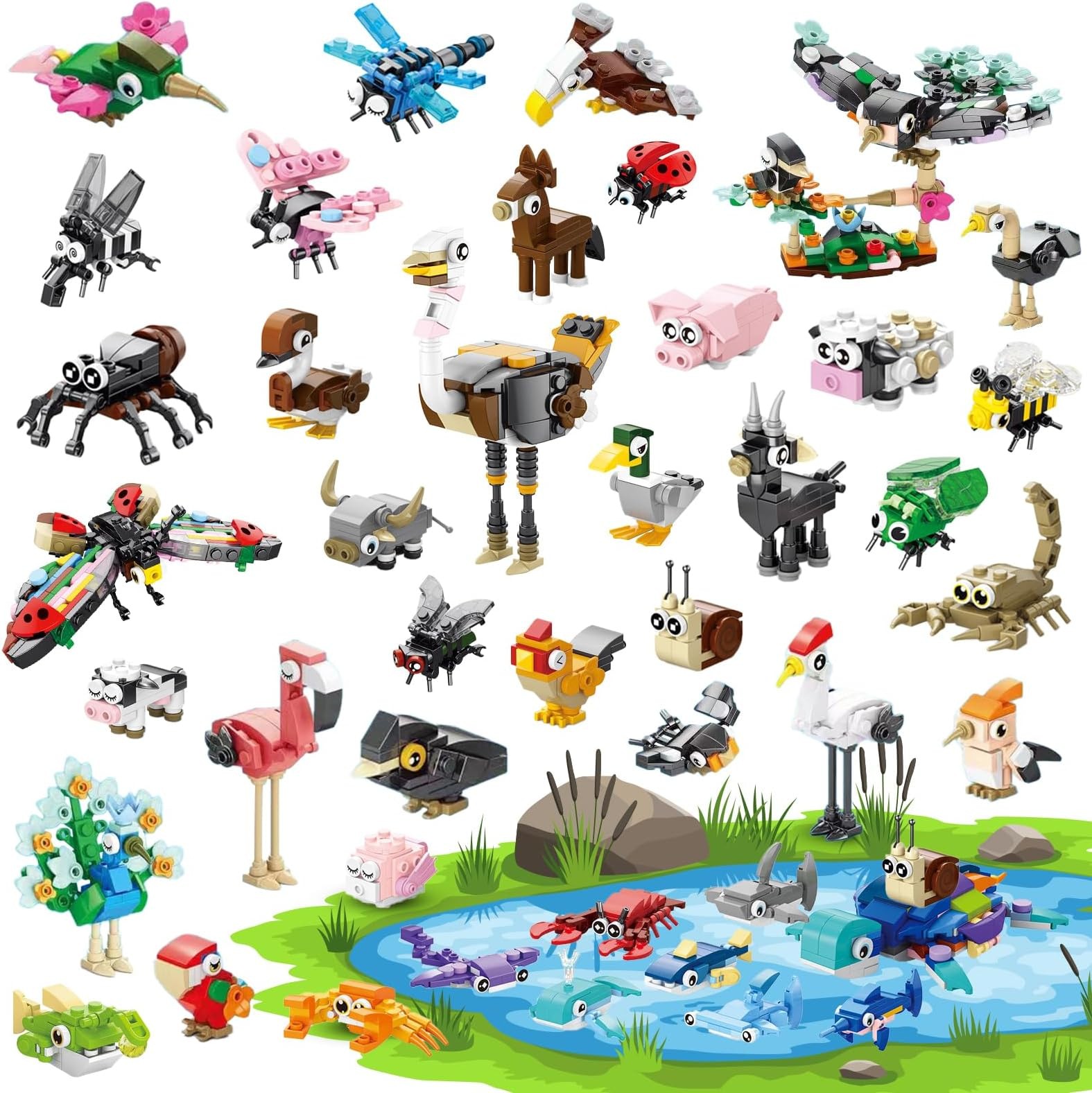 40 Packs Party Favors for Kids – 999+ PCS Animal Building Blocks, 4 Themes: O…