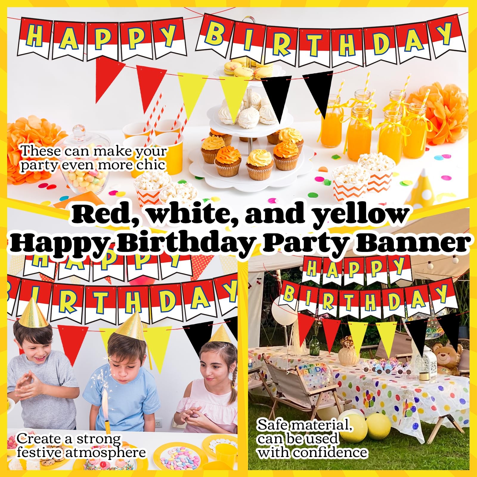 Red White Yellow Happy Birthday Decorations Cute Interesting Small,