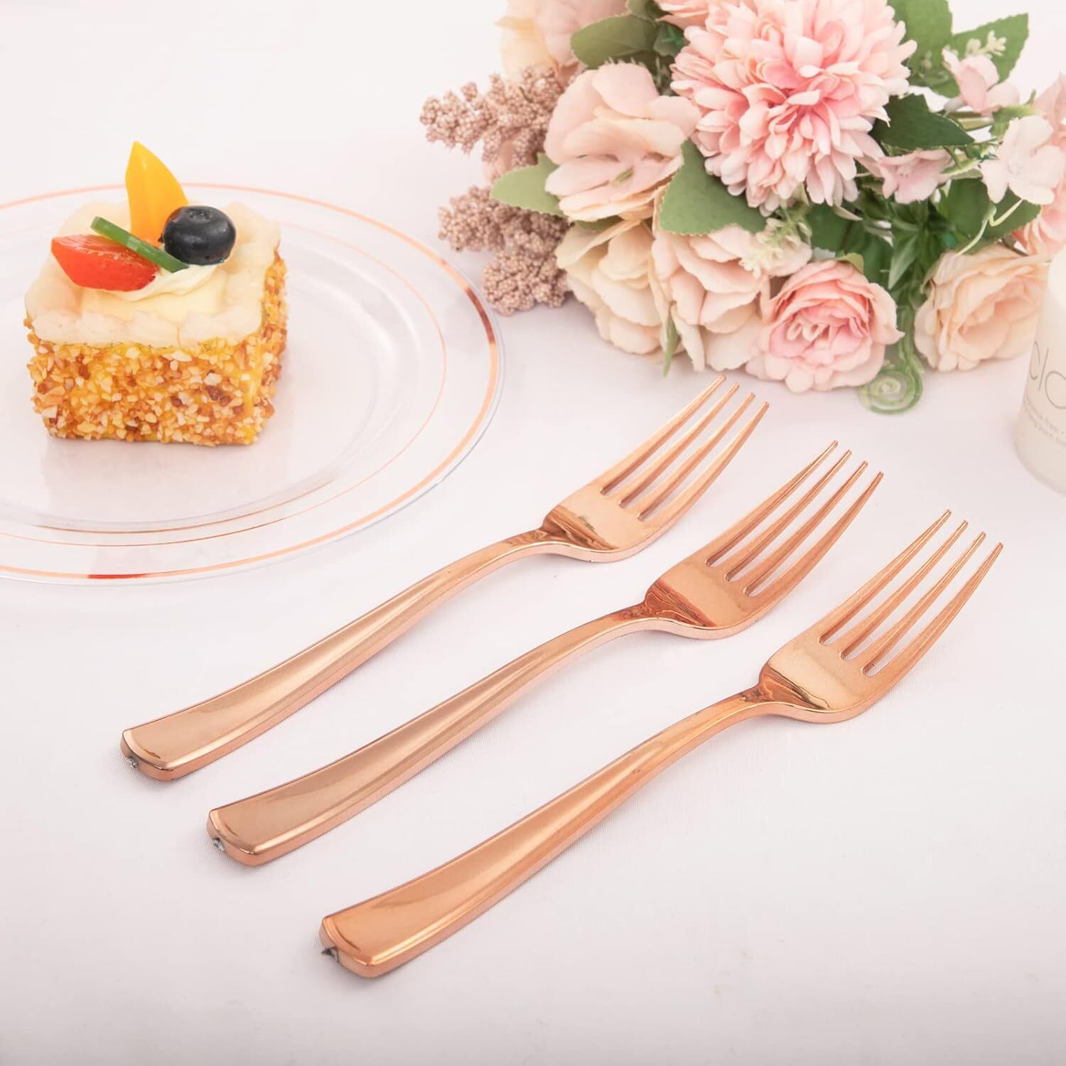 72 Rose Gold Dessert Plates And Forks Set Reusable Bpa Free Party Dishware