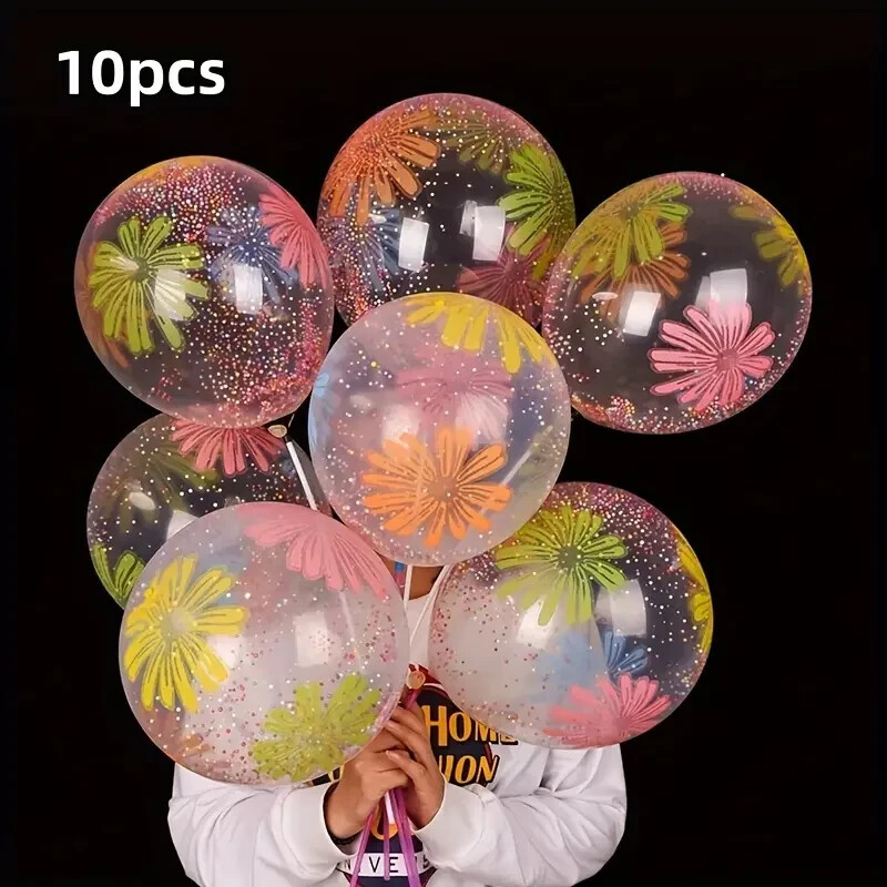 10pcs/20pcs, Flower Pattern Colorful Confetti Balloons