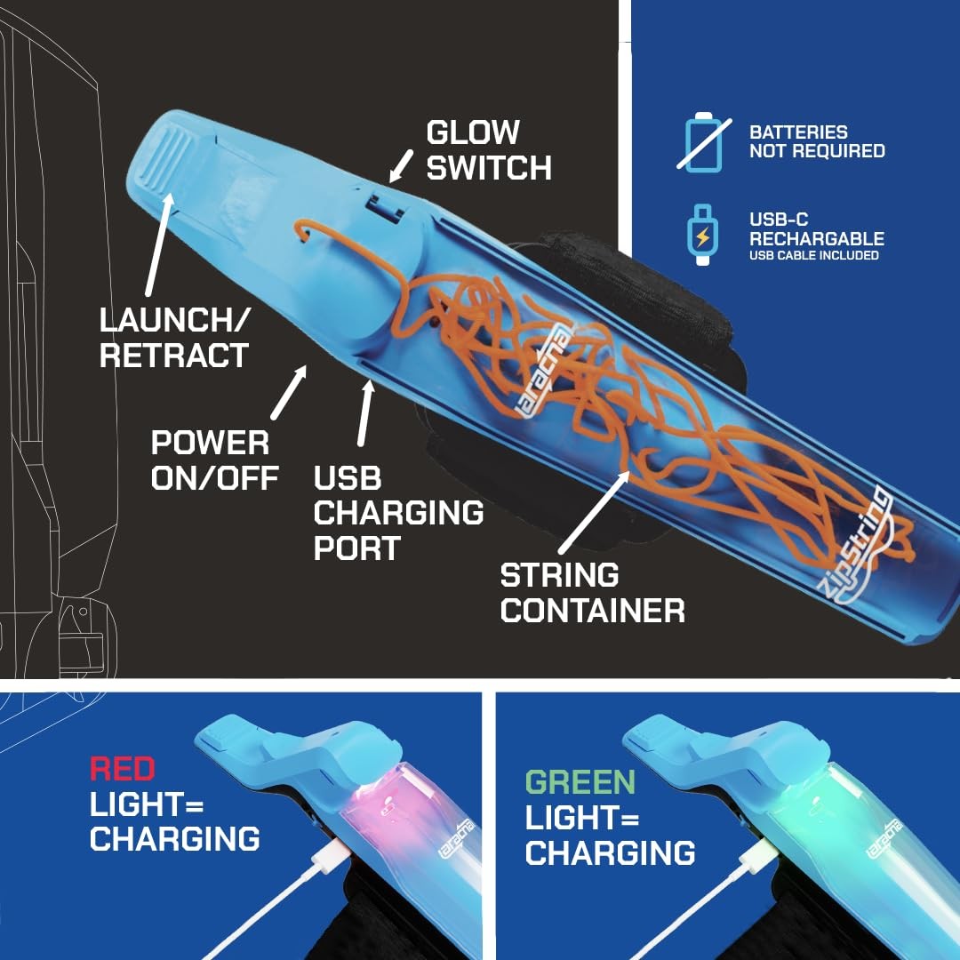 ZipString Aracna Glow-in-the-Dark Webshooter – Superhero String Launcher Blue