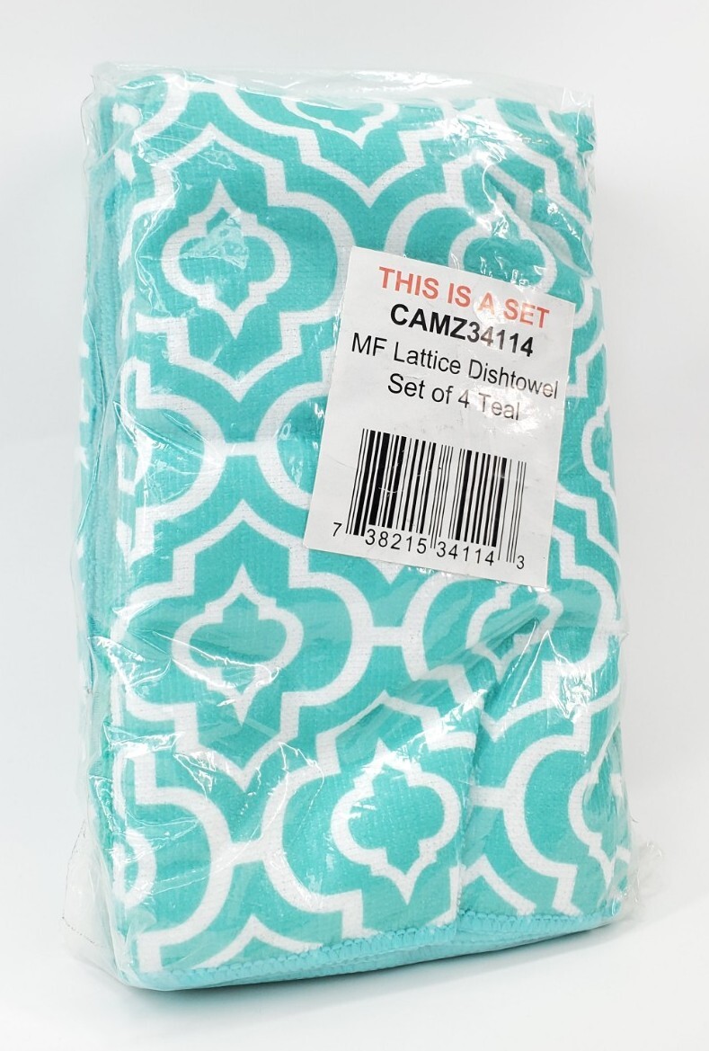 DII Modern Polyester Fabric Lattice Dishtowels in Teal Blue (Set of 4)