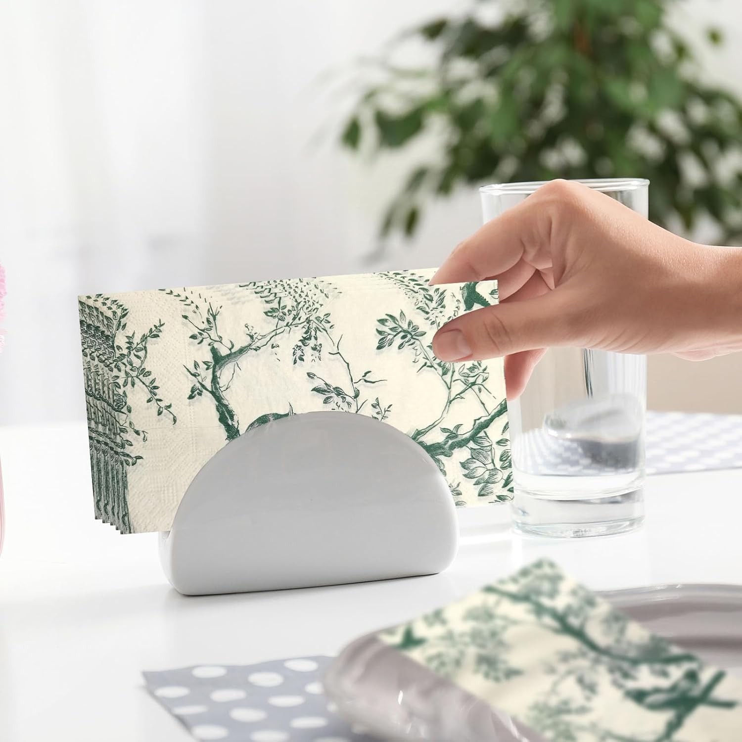50 Pack Green Toile Paper Napkins, Special Birds and Tree Decorative Disposable