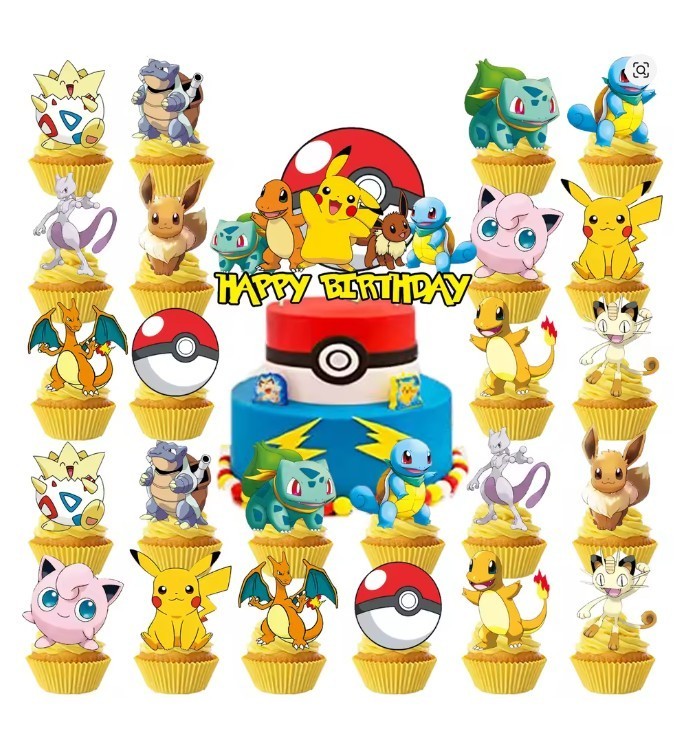Pokemon 25pc Cake Topper Birthday Cupcake Picks Decor Party Video Game Boys