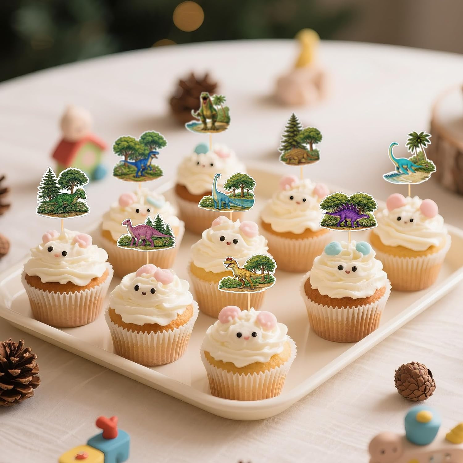 48Pcs Dinosaur Cupcake Toppers, Dinosaur Birthday Cake Decorations Dino Theme Cu