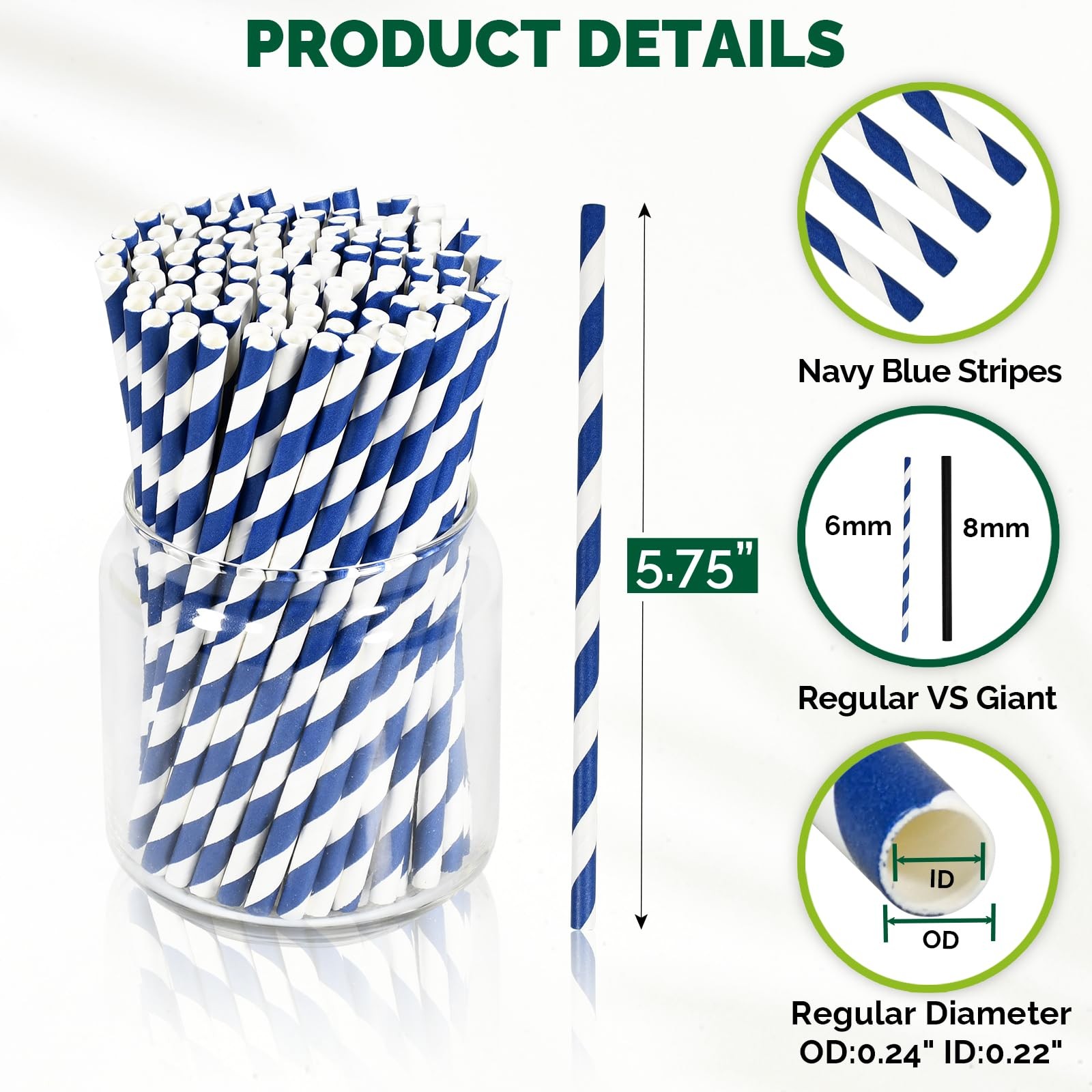 5.75 inch Navy Blue Short Paper Cocktail Straws & Stirrer Sticks 500 Counts -…
