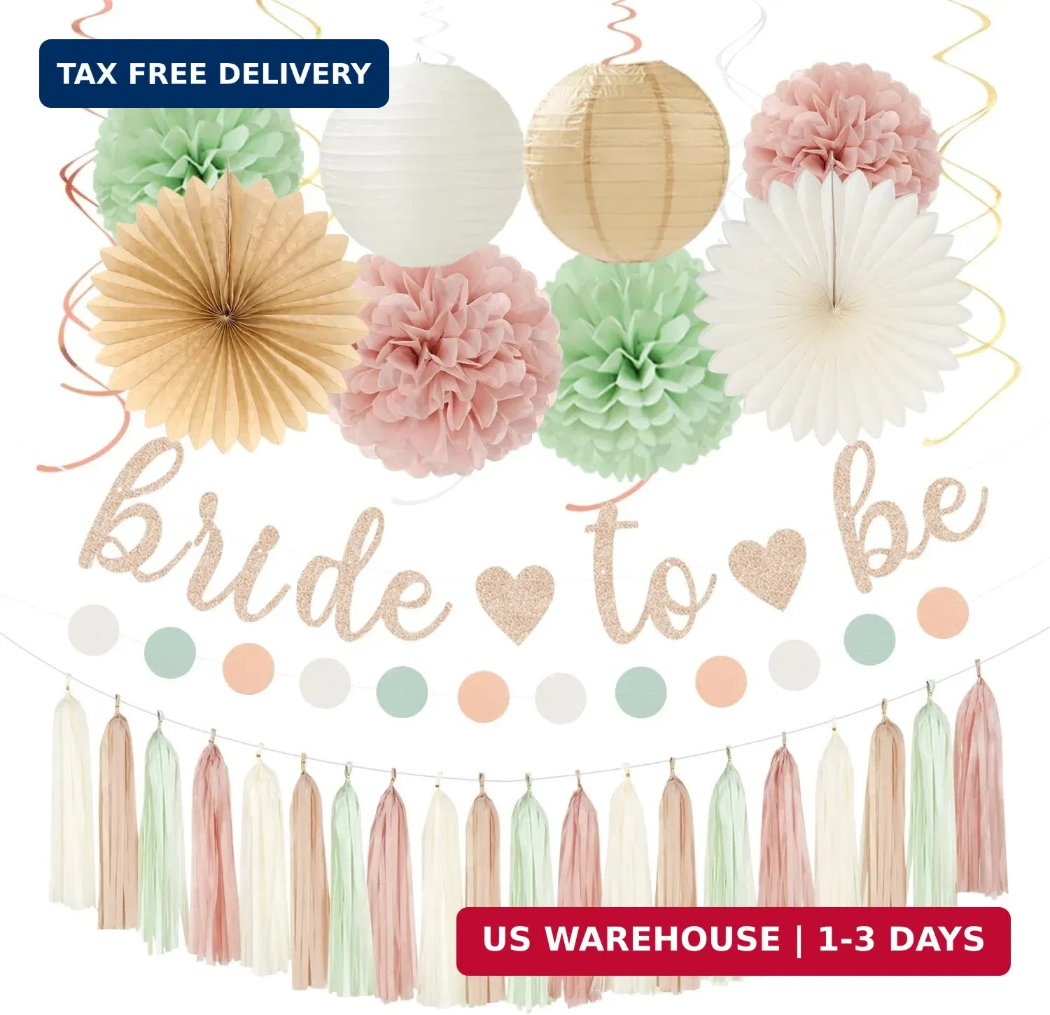 Sage-Green Pink-Beige Bridal-Shower Party-Decorations – 36pcs Bride to Be Banner
