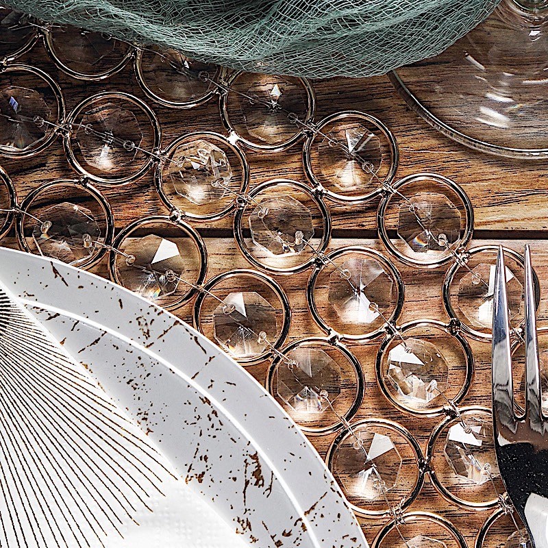 4 GOLD 14″ Metal Crystal Beaded Round Charger Plates Wedding Party Supplies