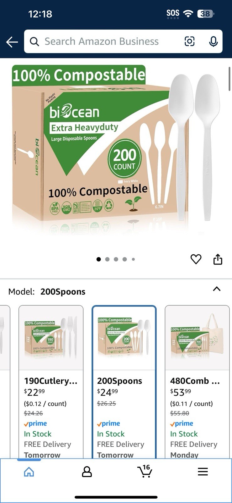 200 Compostable Spoons 6.7” Extra Heavy Duty Biodegradable Disposable Cutlery