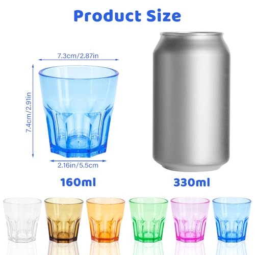 Plastic Drinking Glasses Set of 6, Unbreakable Coloured 6pc-6color-160ml/5.4oz