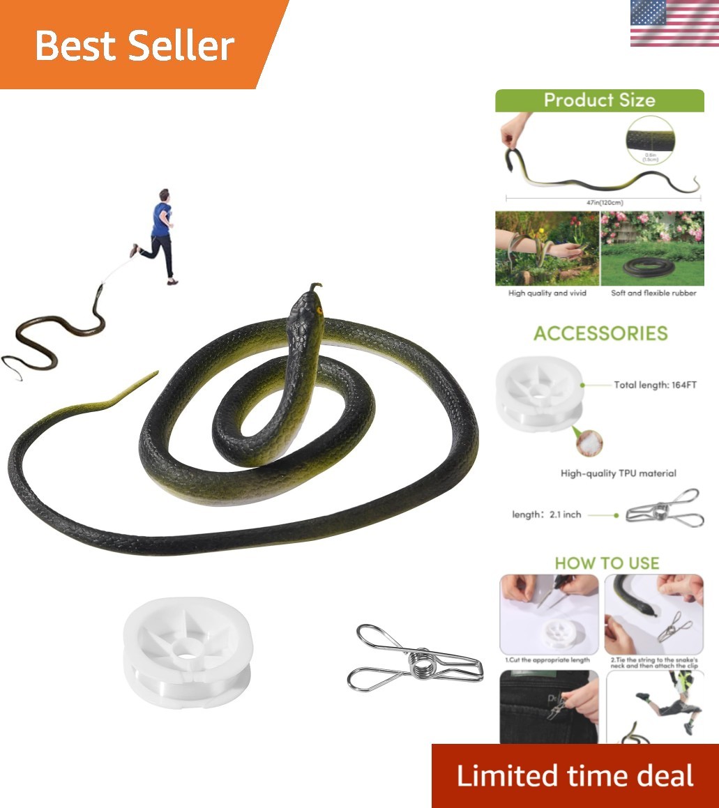 Fake Snake, Rubber Snake Prank with String and Clip, Realistic Rubber Snake P…