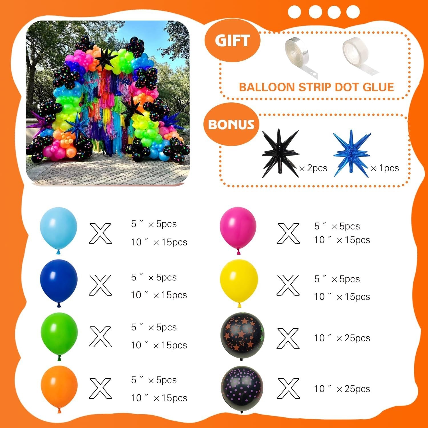 175Pcs Neon Balloons Arch Garland Kit, Glow in the Dark Balloons (Rainbow Sta…