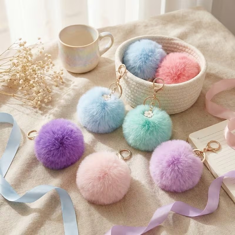 10pcs PomPom Keychains – Accessories for purses, travel bags, Party Favors