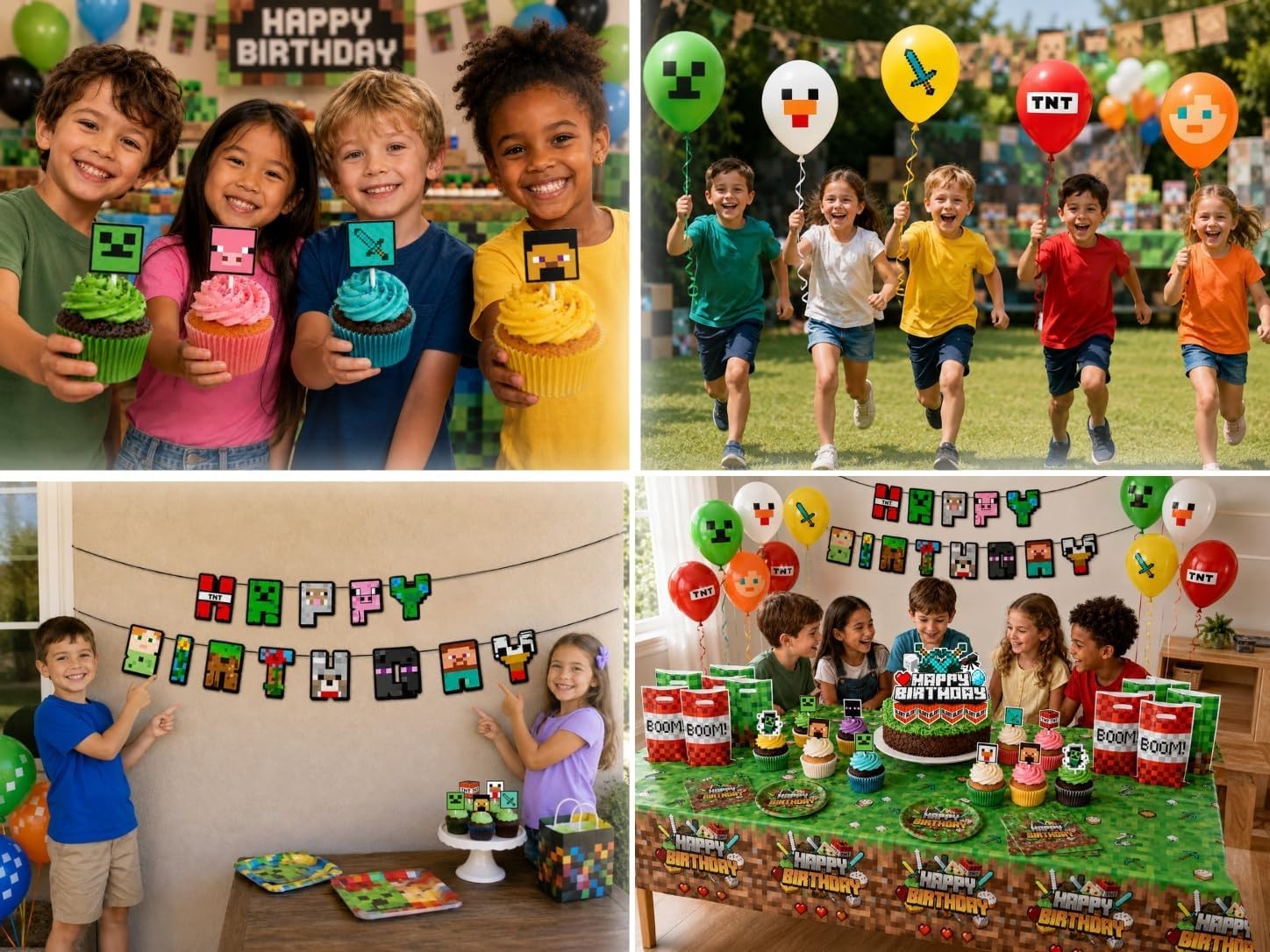 Pixel Birthday Party Decorations, Party Supplies Set Including Banner Tableware