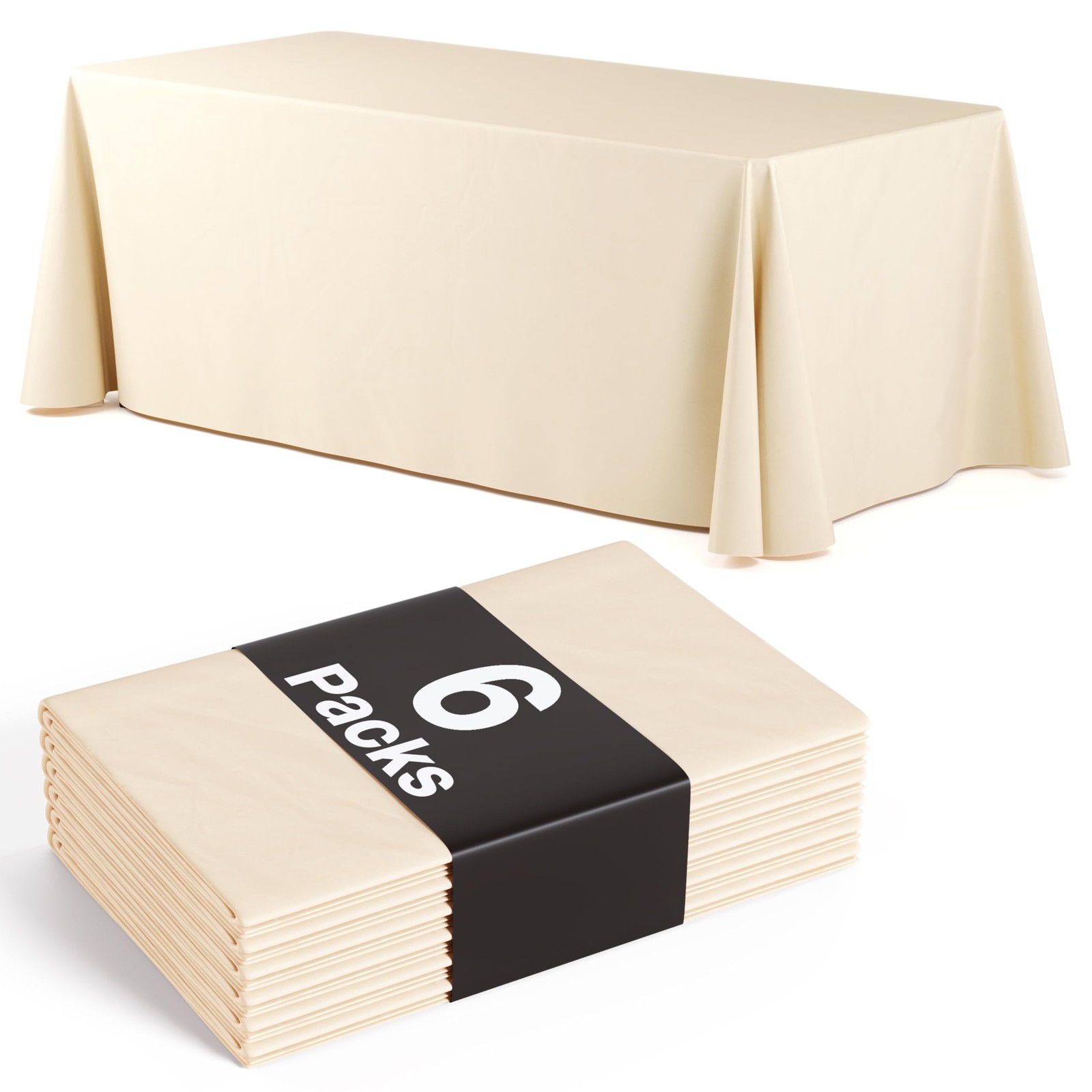 Exquisite 6 Pack Ivory Plastic Table Cloth – 70 x 120″ Rectangle Disposable Tabl