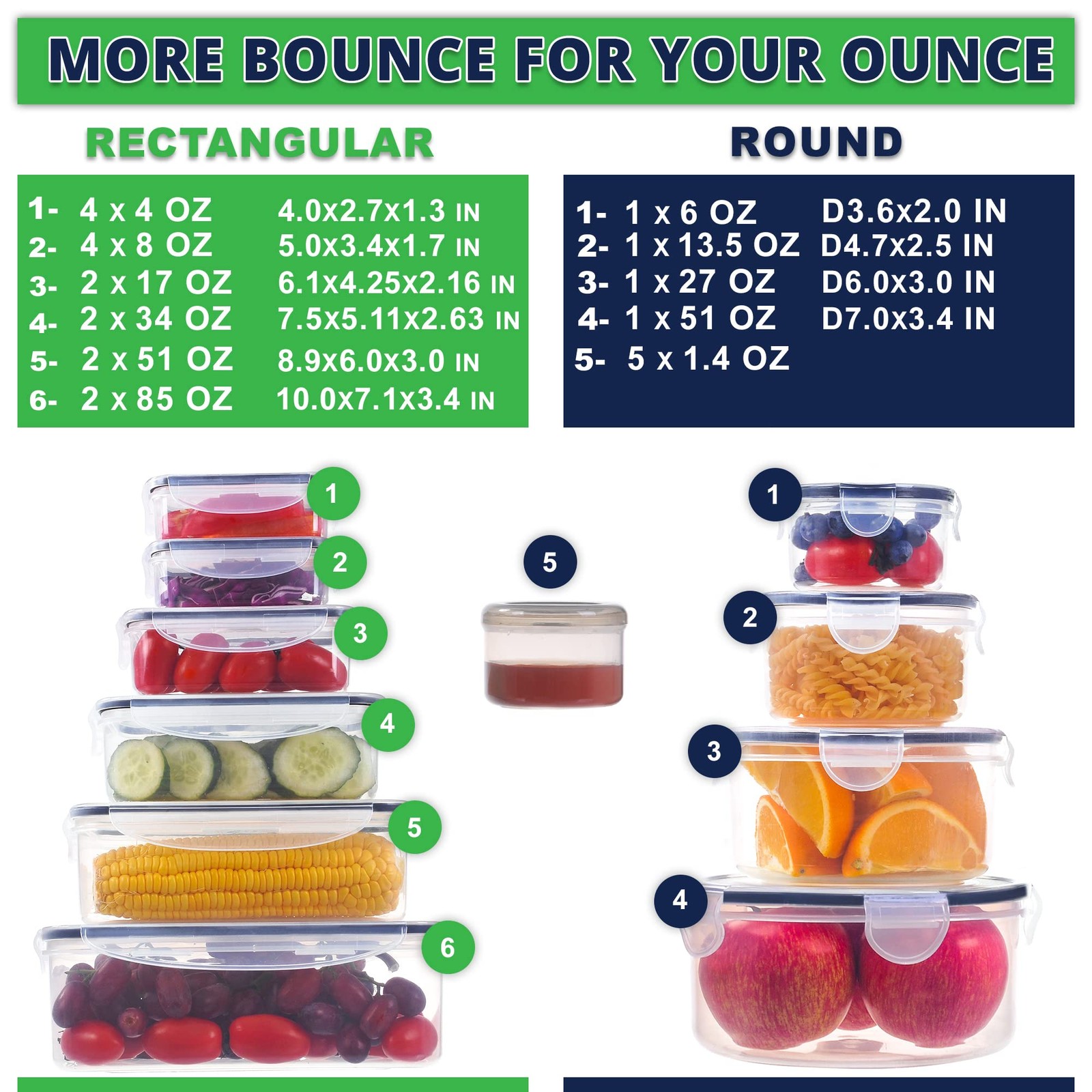 RockBerry 50 Pcs Large Food Storage Containers with Lids Airtight-85 OZ to small