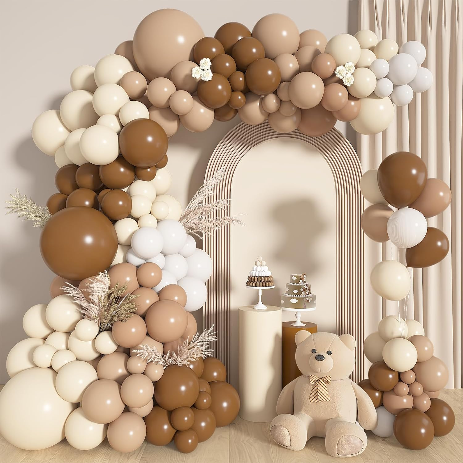 142Pcs Brown Balloons Garland Arch Kit Nude Coffee Brown Boho Blush Tan Neutral