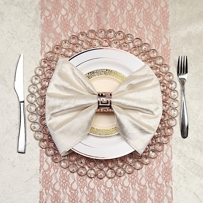 4 GOLD 14″ Metal Crystal Beaded Round Charger Plates Wedding Party Supplies