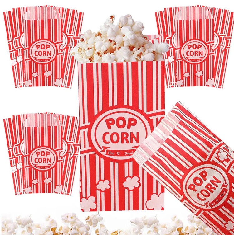 150Pcs Red White Striped Popcorn Paper Bags Retro Popcorn Bags for Movie Night
