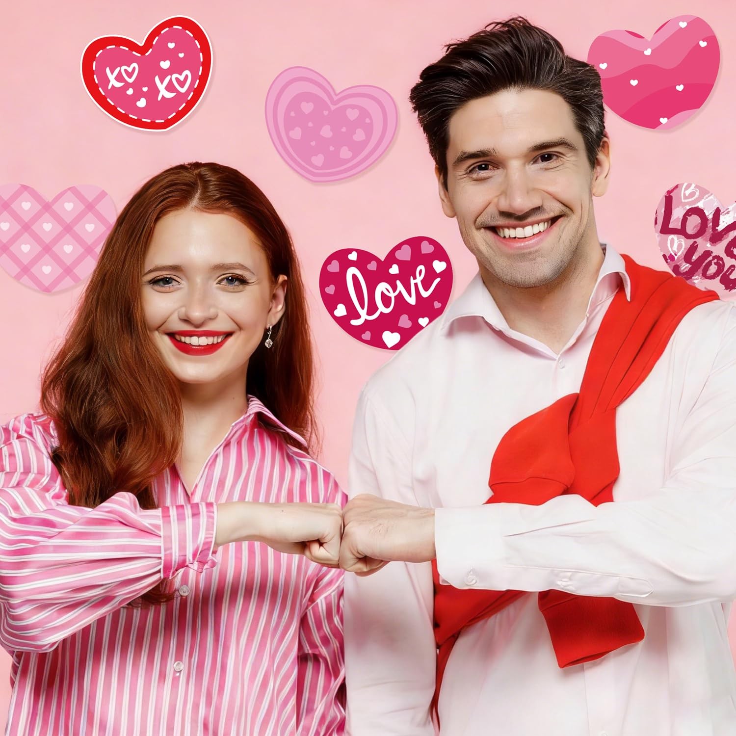 48 PCS 4.7 Inch Valentines Day Pink Heart Paper Cutouts With 160 Glue Points
