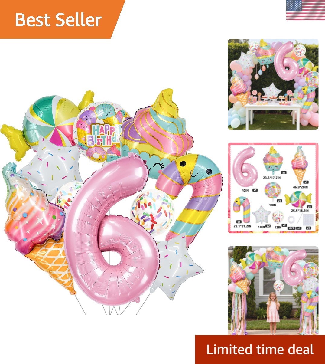 Number Candy Ice Cream Balloon Set, Macaron Pink Dessert-Themed Party Decorat…