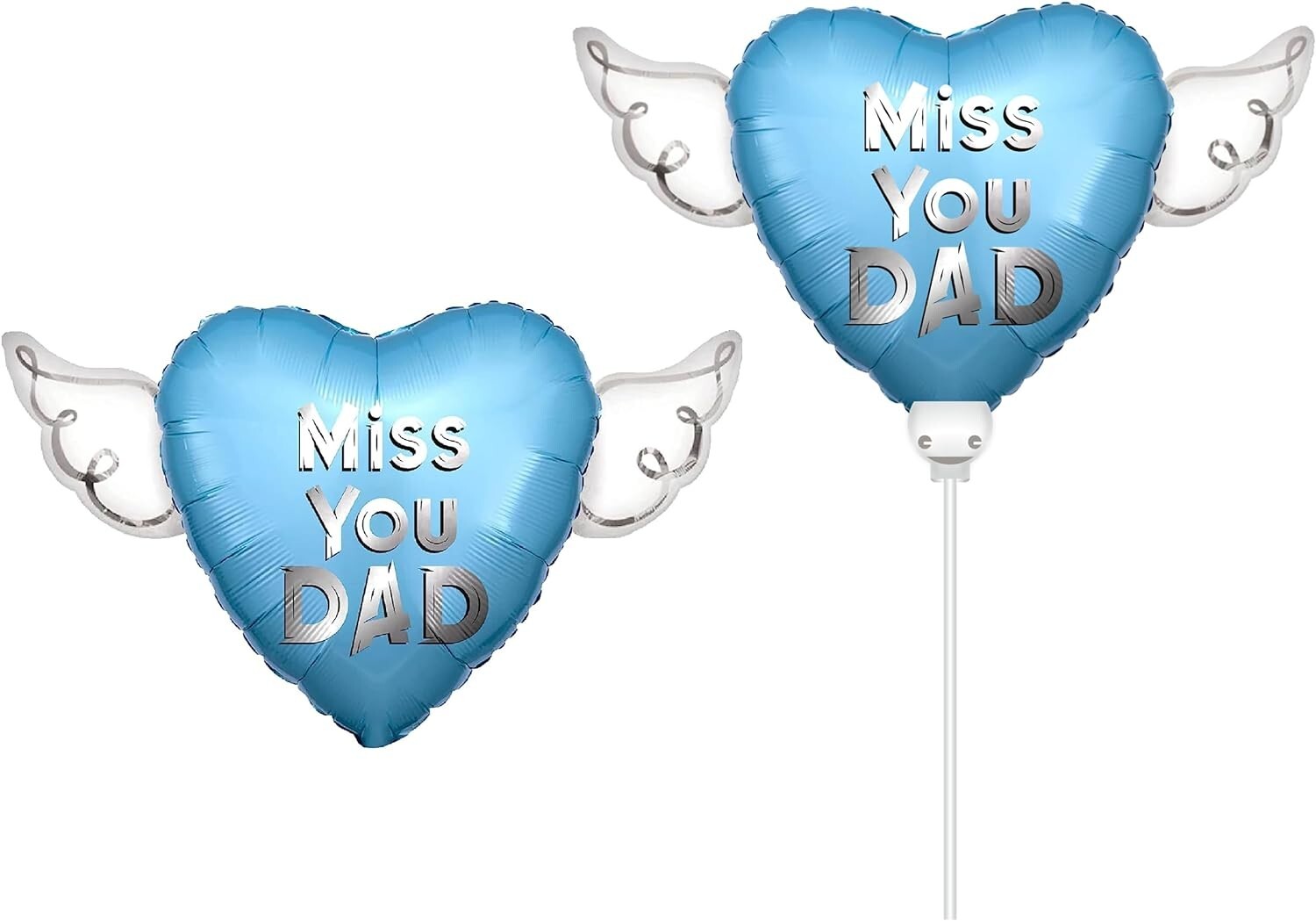 Miss You Dad Heavenly Balloons Heart Shaped with angel wings (2 Pack)