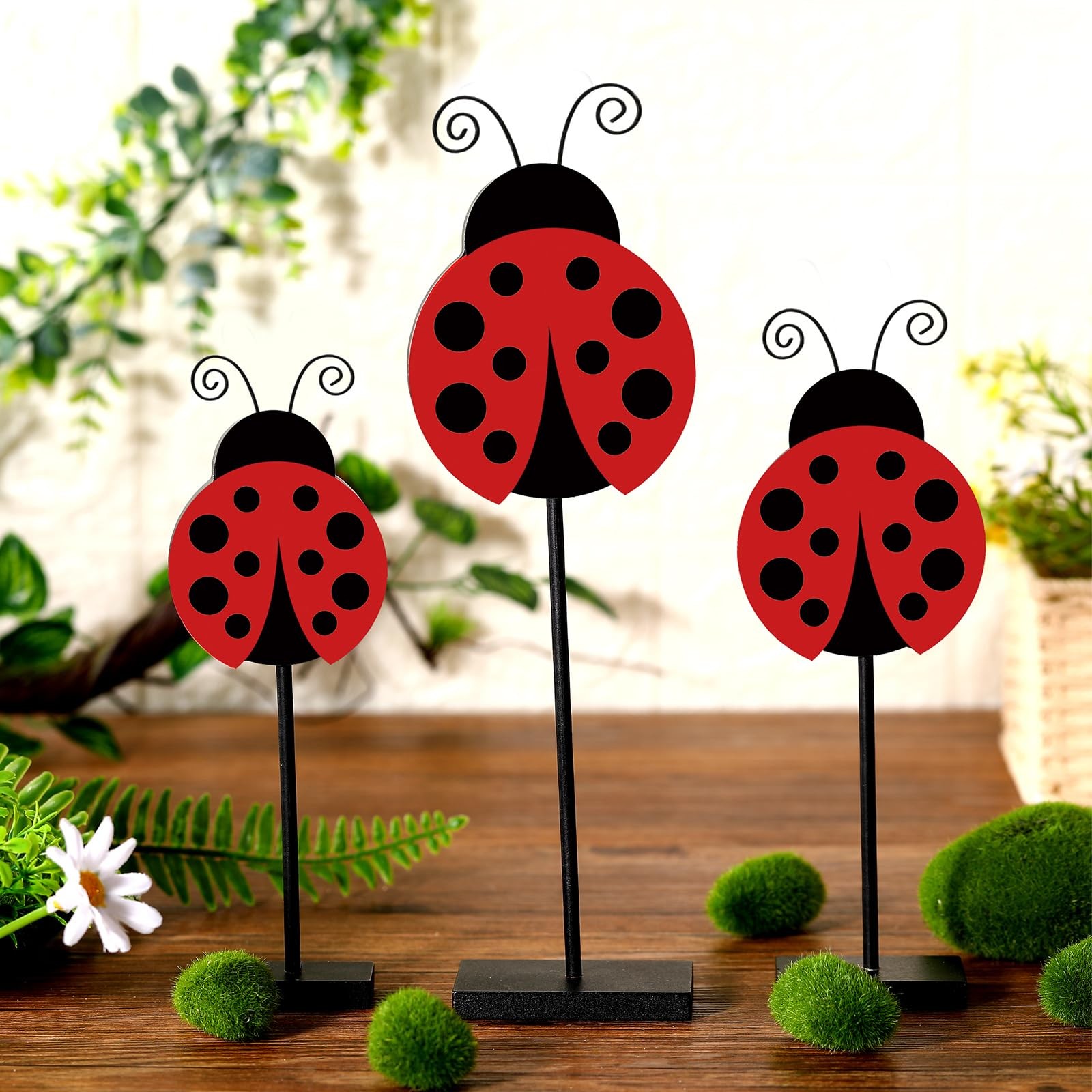 3 Pcs Ladybug Decor Set Table Decor Spring Wooden Tabletop Centerpiece for Pa…