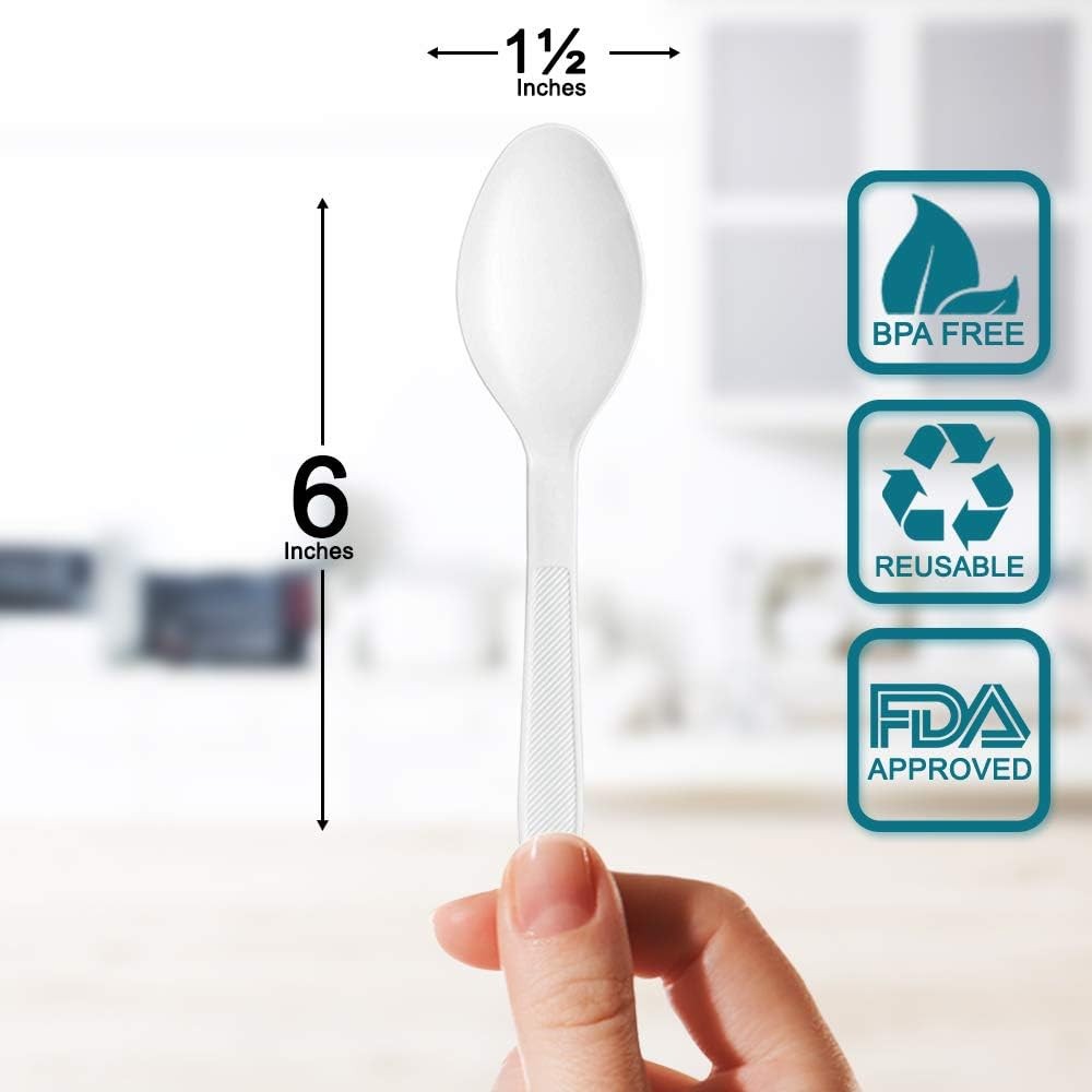 Heavy Duty Plastic Soup Spoons, Disposable Bulk Utensils | 400 Count Heavy Duty