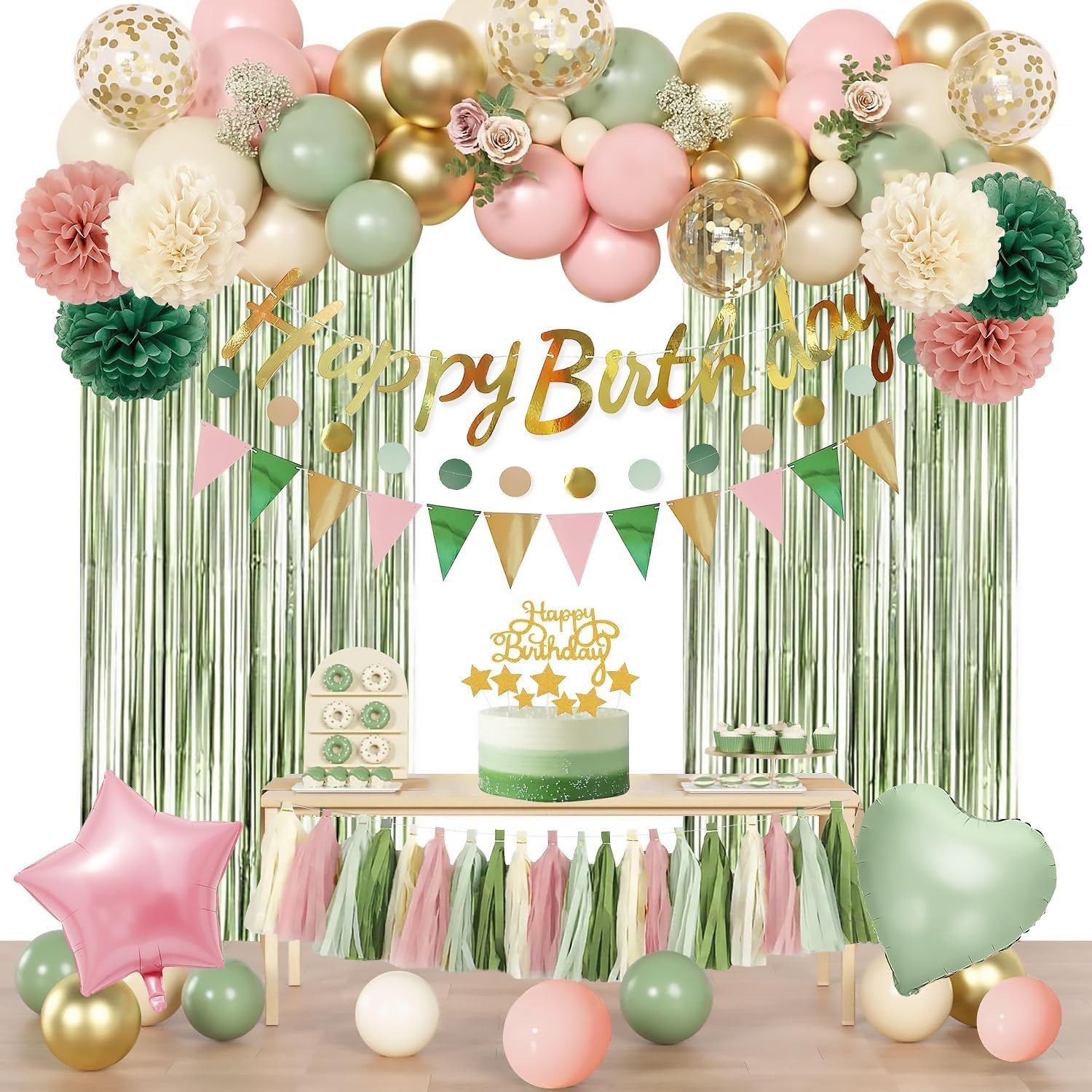 Pink Birthday Party Decorations Kit for Girls Women with Banner Foil Balloons