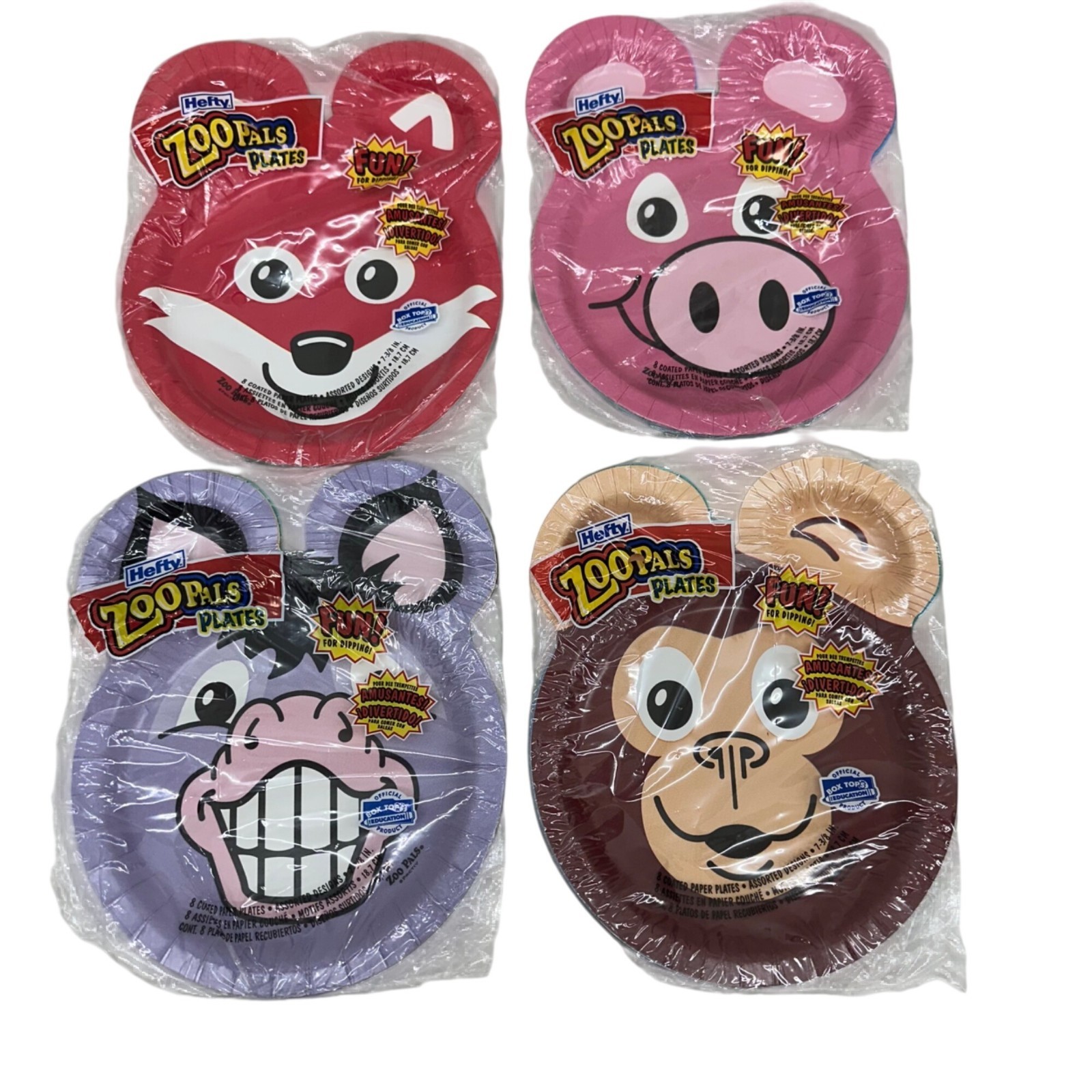 VTG Hefty Zoopals Animal Paper Plates Fox Pig Monkey Zebra NEW Sealed 8ct X 4