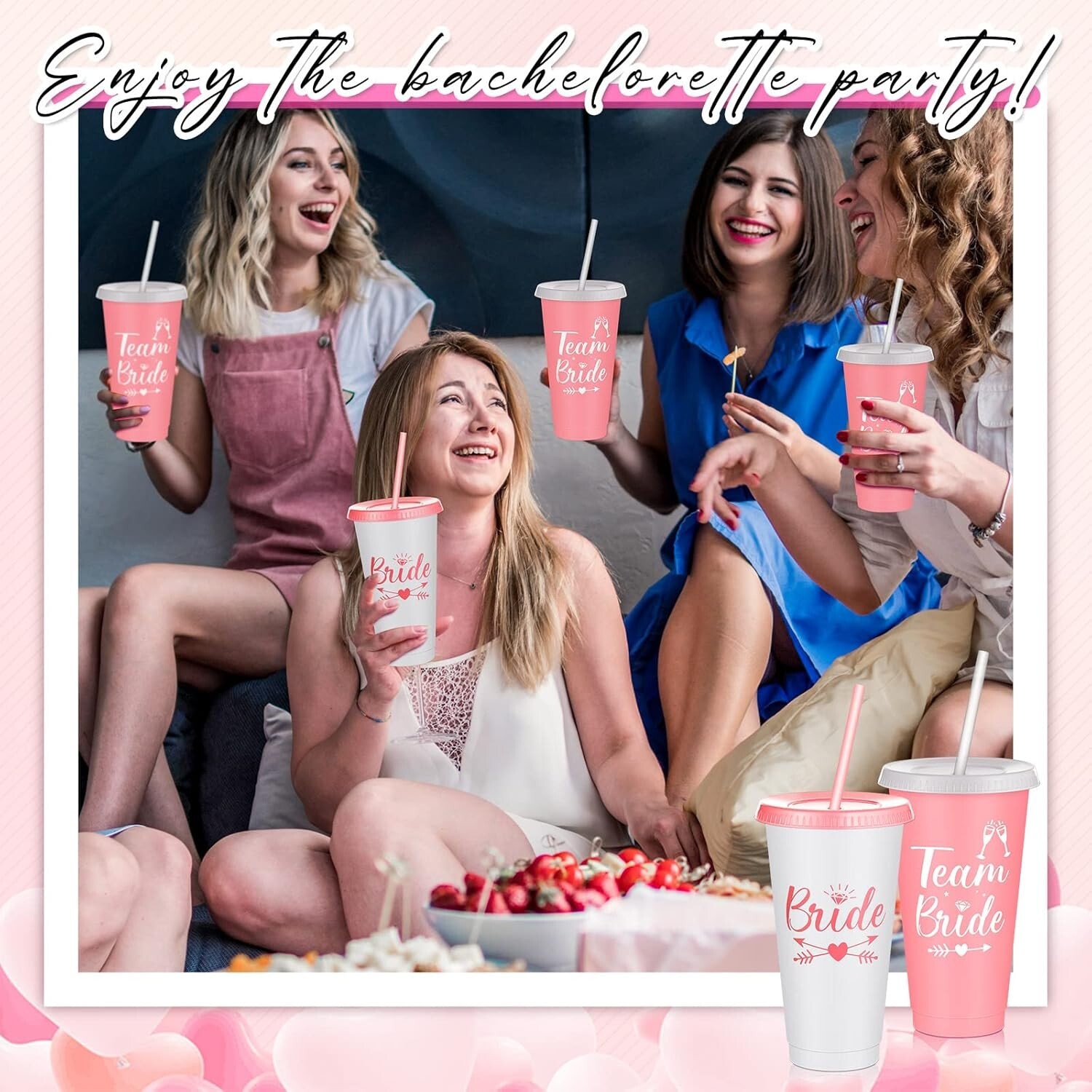 16 Pcs Babe Bachelorette Cups 24 oz Tumbler Lids Straw Bridesmaid Bridal Wedding