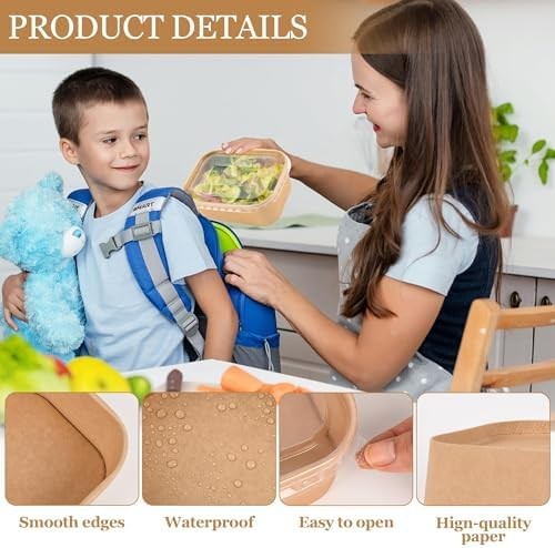 50 Pack Disposable Meal Prep Containers, 25oz Disposable Large Paper Bowls with