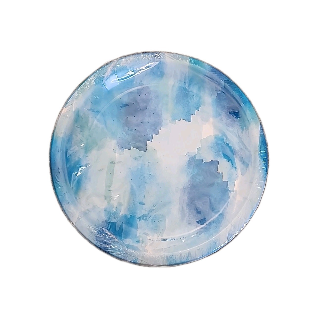 Birthday Express Blue Watercolor Print Round Paper Plates 8ct 9.25″ Any Occasion