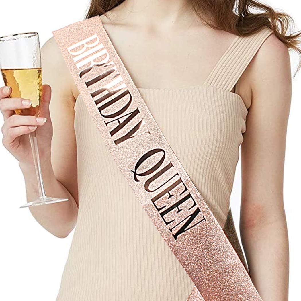 Stylish Rhinestone Tiara and Adjustable Birthday Sash Set in Rose Gold