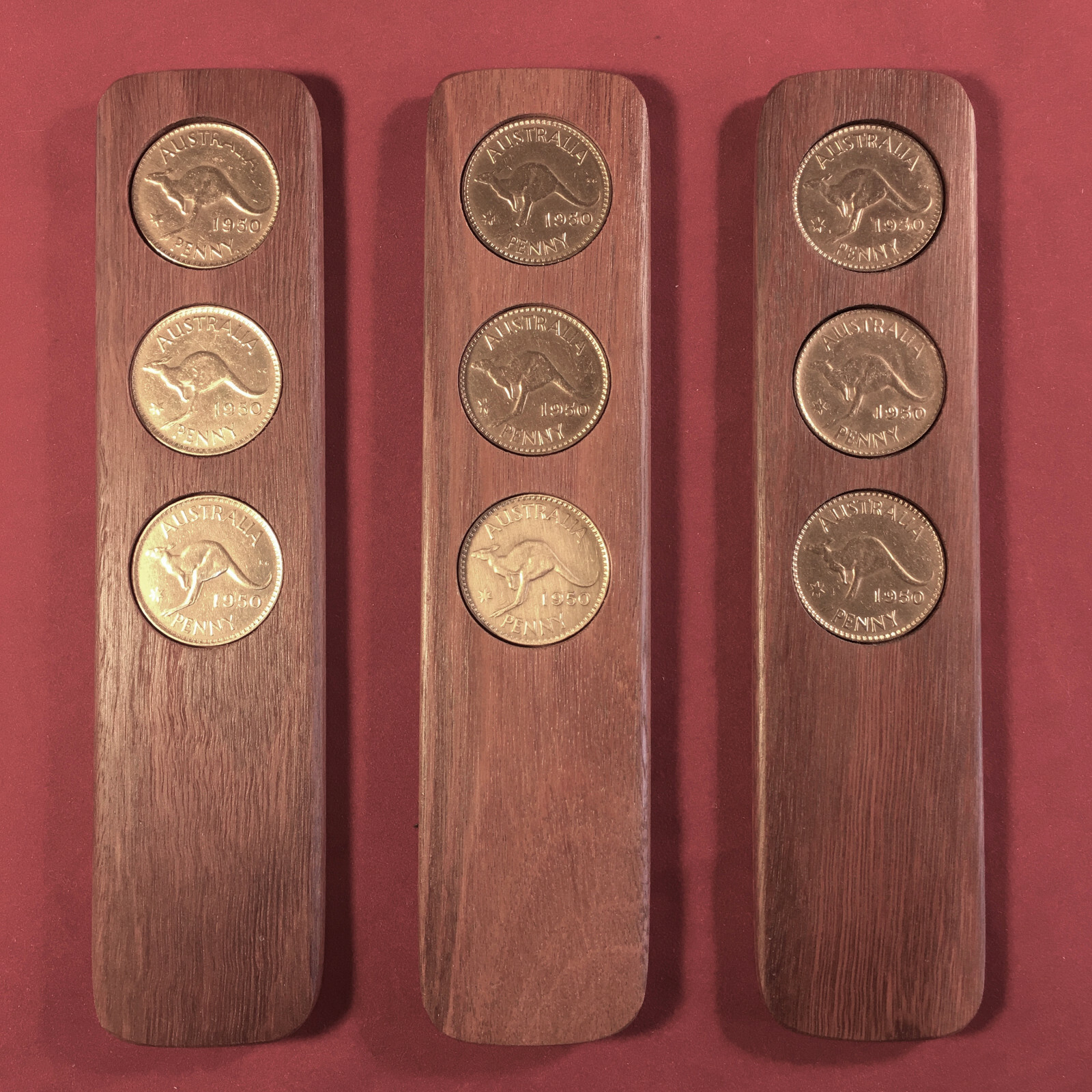 70th Birthday Gift Present Hardwood Two-Up Game 1954 Australian pennies two up