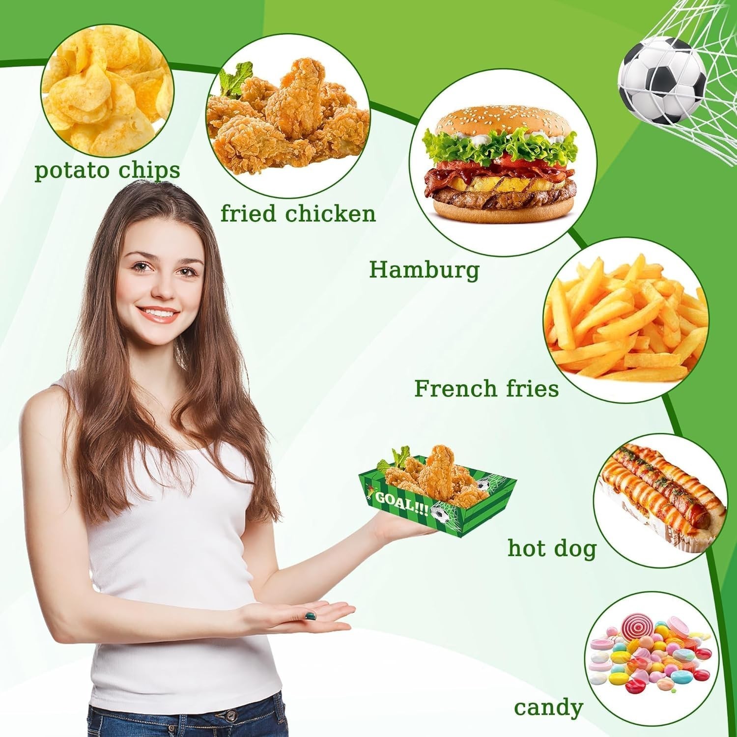 Soccer Paper Food Trays 60 Pcs 2lb Disposable Food Boats for Sport Birthday E…