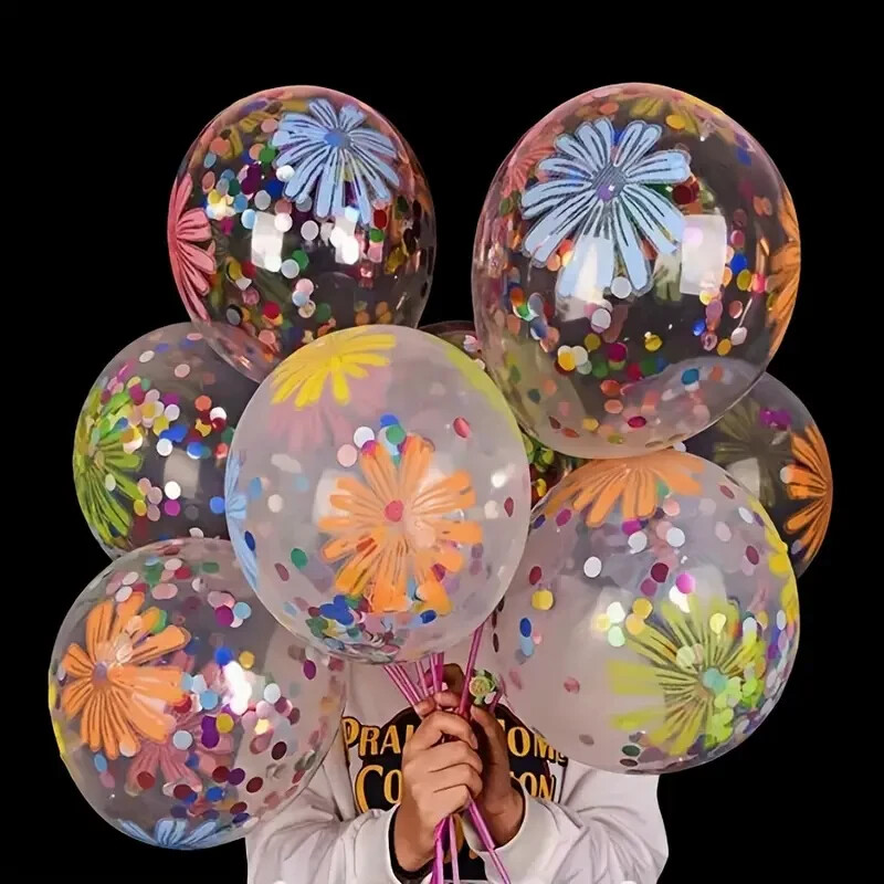 10pcs/20pcs, Flower Pattern Colorful Confetti Balloons