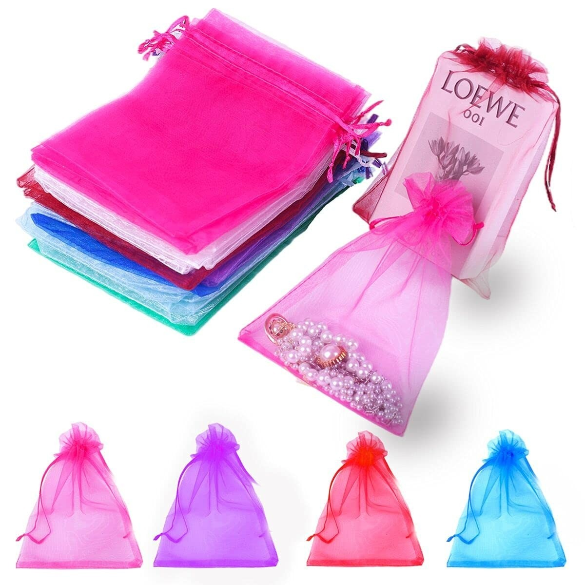 LYSXP Organza Bags 3.5×4.7 Inch 100pcs Mixed Colors Gift Pouches
