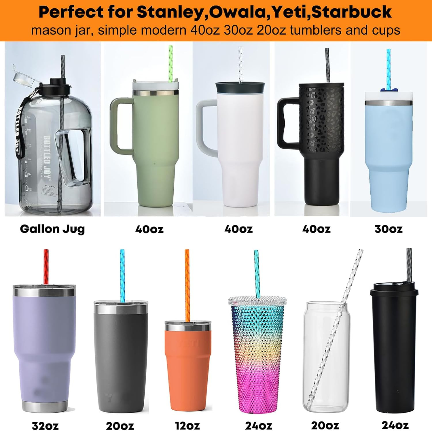 12-Pack Reusable Plastic Clear Swirl Straws, 13″ Extra Long Colorful Hard