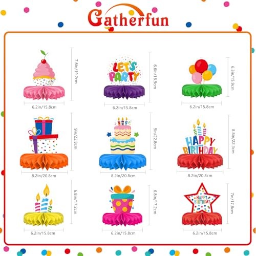 Happy Birthday Decorations Set – Colorful Themed Honeycomb Centerpiece, Table